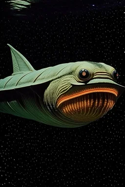Moth / shark hybrid in 70s space horror movie