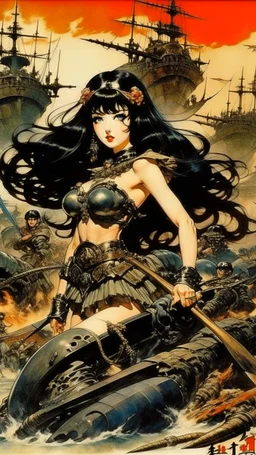 Betty Page art from japanese style 1900 movie. Heavy metal war mechas