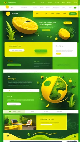 simple art style that show webiste's home page use bright green and yellow