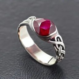 ruby signet ring with braided tungsten and titanium, celtic ring, nordic ring, viking ring, engraved carved band, runes, men's jewellery