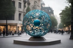 статуя на улице, Шар как атом/молекула: Сделать поверхность шара похожей на модель атома или молекулы, используя геометрические формы, светящиеся элементы или проекцию. . Для этого можно использовать различные геометрические формы, такие как круги, треугольники, шестиугольники и т. д., чтобы создать абстрактное изображение структуры атома или молекулы. Кроме того, возможно использование светящихся элементов, чтобы придать статуе особую магическую атмосферу и привлечь внимание прохожих ночью.