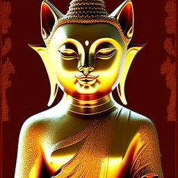 Elegant feline (Siamese cat) laying on Buddha statues lap, observing Thailand, painting impressionism, beautiful, artistic detailed Modifier...