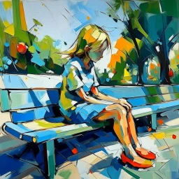 girl sitting on a bench. Contemporary art