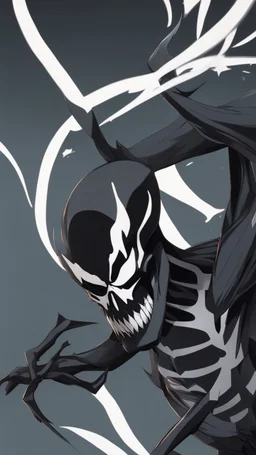 A close picture to Mix between Skeleton and venom symbiote in solo leveling shadow art style