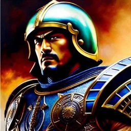 portrait 'Raoh-Fist of the north star',ancient metal armor and helmet ,painting by gaston bussiere, greg rutkowski, yoji shinkawa, yoshitaka amano, tsutomu nihei, donato giancola, tim hildebrandt, oil on canvas, cinematic composition, extreme detail,fit full head inside picture,16k