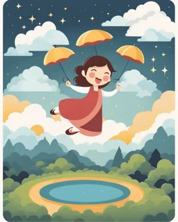 Leap of faith: The shortest distance between two clouds., sticker, 2d cute, fantasy, dreamy, vector illustration, 2d flat, centered, by Tim Burton, professional, sleek, modern, minimalist, graphic, line art, vector graphics