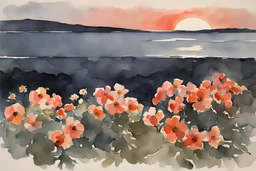 Night, rocks, flowers, mountains, winslow homer watercolor paintings