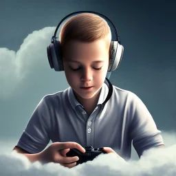 portrait of a boy playing video games in the cloud