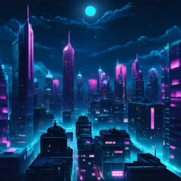 a cyberpunk, synthwave city skyline at night