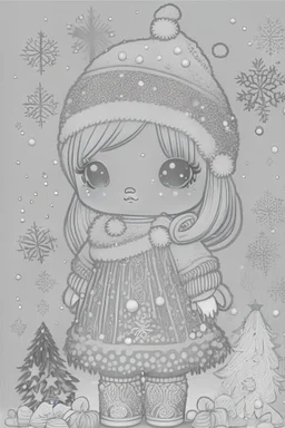 outline art for cute christmas style, black and white only, white background