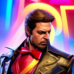 front, Arthur Kulkov headshot, concept art portrait, circus, ringleader, male, Russian, lisa frank fantasy, detailed matte painting, fantastical, 8k resolution, Yoji Shinkawa Metal Gear artwork, dreamscape, Golden hour, beeple, neon pastel color palette, interesting detailed storybook fantasy