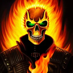 ultra detailed fullbody portrait of Ghost Rider Riding His Fire Motorcycle , extremely detailed digital painting, intrincate, extremely detailed smiling face,crystal clear Big Green eyes, in the style of Robert E Howard , mystical colors , perfectly centered image, perfect composition, rim light, beautiful lighting,8k, stunning scene, raytracing