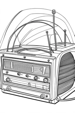 Outline art for coloring page A TINYMITE RADIO, coloring page, white background, Sketch style, only use outline, clean line art, white background, no shadows, no shading, no color, clear