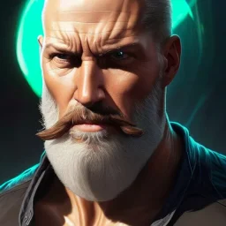 "MIddle aged white human male, with a trimmed but uneven beard, piercing green eyes with slick back hair, head and shoulders portrait, 8k resolution concept art portrait by Greg Rutkowski, Artgerm, WLOP, Alphonse Mucha dynamic lighting hyperdetailed intricately detailed Splash art trending on Artstation triadic colors Unreal Engine 5 volumetric lighting Splash art fantasy"