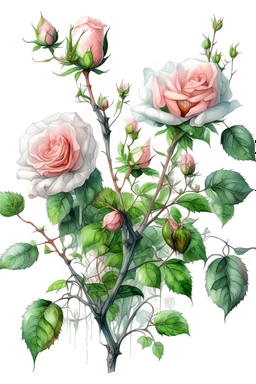 bushes with fresh live roses after the rain, gentle light from inside the flower, every vein is visible, transparent petals in dew drops, like crystal, watercolor drawing, photorealism,bright, fun, glare, white background, pixel study, hyperdetalization, realistic, high resolution, hyperdetalization, professional, filigree, mystical haze, overdetalization, hyperrealism, professionally intrude details, transparent, delicate pastel tones, back lighting, 5d, 256k2