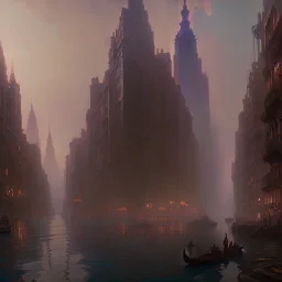 New York venice+steampunk+,alphonse mucha,greg rutkowski,matte painting, cryengine