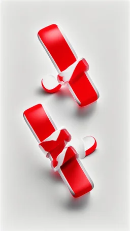 red ribbon, two red medicinal tablets, white background