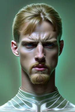 photorealistic white male handsome, hyperdetailed painting, luminism, Bar lighting, complex, dark green miltary armor, 4k resolution concept art, Artgerm, WLOP, Alphonse Mucha, 3d render, octane render, intricately detailed, cinematic, awesome full color, hand drawn, dark, gritty, cinematic