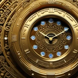 crystal ornate round clock with a transparent body, wood and black and gold, transparent, rococo, Artstation, intricate detailed 8 k, ornate and jewels, bokeh background