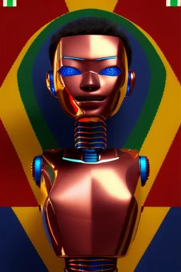 robot in Kente portrait, cinematic, ghana flag, african pattern, engraved, 8k quality