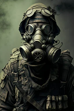 grunge armored soldier with gas mask