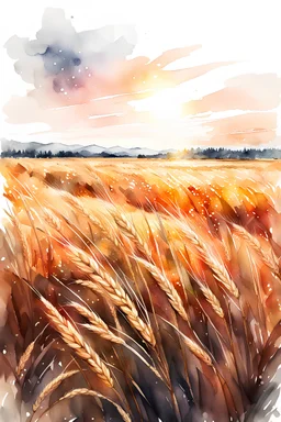 watercolor drawing of a Russian wheat field on a white background, Trending on Artstation, {creative commons}, fanart, AIart, {Woolitize}, by Charlie Bowater, Illustration, Color Grading, Filmic, Nikon D750, Brenizer Method, Perspective, Depth of Field, Field of View, F/2.8, Lens Flare, Tonal Colors, 8K, Full-HD, ProPhoto RGB, Perfectionism, Rim Lighting, Natural Lighting, Soft Lighting, Acc