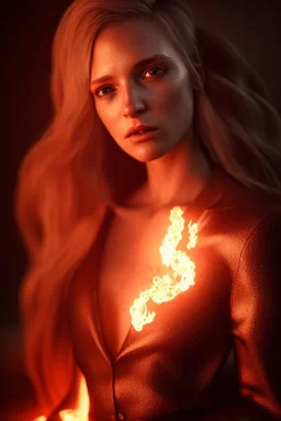 portrait of samantha prince set in fire, cinematic lighting, photorealistic, realistic, detailed, volumetric light and shadow, hyper HD, octane render, unreal engine 5 insanely detailed and intricate, hypermaximalist, elegant, ornate, hyper-realistic, super detailed --v 4