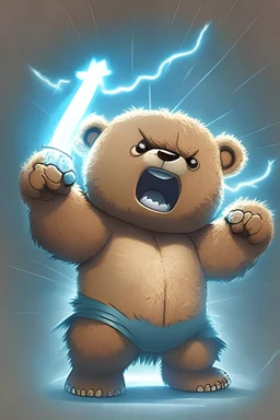 Cute cartoon version of ferocious bear filled with the power of god