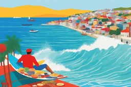 [surf illustration by David Hockney] In a slightly altered version of our world, Istanbul pulses with life where the ancient and the fantastical intertwine. Markets brim with vibrant colors and enticing aromas, while cafes buzz with the chatter of locals and travelers alike. The Bosphorus Strait, shimmering under the sun, serves as both a stunning natural barrier and a vital artery, separating continents and cultures.
