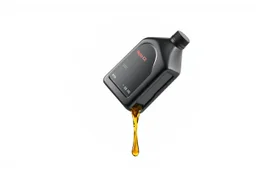 whole bottle(black plastic, 1 liter, quart, motor oil) floating on an angle in middle of image while pouring(oil) out down from the bottle's opening. white background, Smooth vector