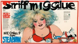 SNIFFIN’ GLUE magazine high res photo cover by Ralph Steadman: special 'heavy chains and diapers from hell for her' issue; guest star: youthful Ginger Lynn counting fresh diapers