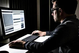 Someone sitting in front of a computer checking information and sources.
