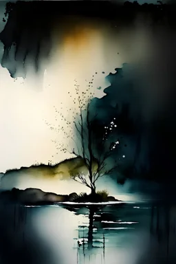 calm watercolor painting on black background