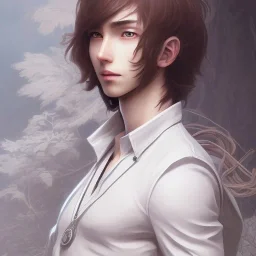 Detailed young anime male, medium long black hair, detailed bangs, intriguing details, serious expression, full body, keep head in frame, 8k, concept art, highly detailed, digital painting, concept art, sharp focus, illustration, WLOP and alphonse mucha and artgerm and yanjun Chen and Junji ito, HDR, octane rendering