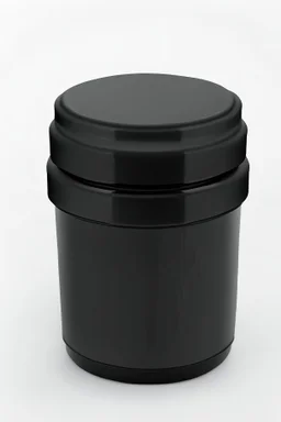 black container, plastic, realism, with screw lid, no labels, round container