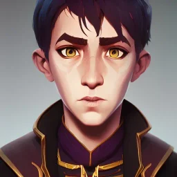 Portrait of a 9 year old warlock boy with enchanting eyes Nick Harris style