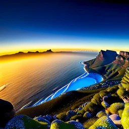 Table Mountain, Cape Town,aerial view,cloudy,extremely detailed digital painting, high resolution,8k, realistic, beautiful, volumetric lighting, mystical colors ,perfectly centered image, perfect composition, rim light, beautiful lighting,masterpiece, stunning scene, raytracing, anatomically correct, in the style Van Gogh and robert e howard and Ken Kelley and Ohrai Noriyoshi and Simon Bisley and tomzj1.