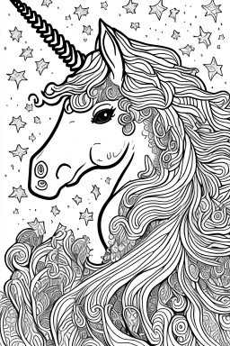 coloring book page of a magical unicorn
