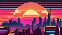 synth-wave, synth-wave one sun, synth-wave city, simple,iconic:1.8), comic style