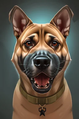 A soldier dog dressed in military combat uniform, digital illustration portrait, dog's face is snarling, aggressive, angry, Craig Miller , futuristic, pulp fiction graphic novel style, hyperrealism, photorealism