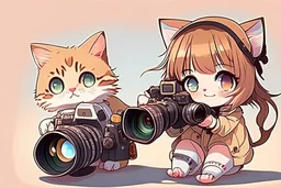 cute chibi photographer cat taking photos about a sexy cat girl