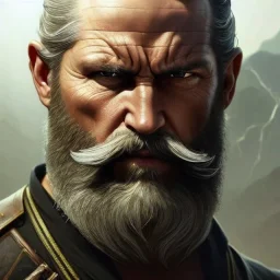 "MIddle aged white human male, with a trimmed but uneven beard, piercing green eyes with slick back hair head and shoulders portrait, 8k resolution concept art portrait by Greg Rutkowski, Artgerm, WLOP, Alphonse Mucha dynamic lighting hyperdetailed intricately detailed Splash art trending on Artstation triadic colors Unreal Engine 5 volumetric lighting Splash art fantasy"