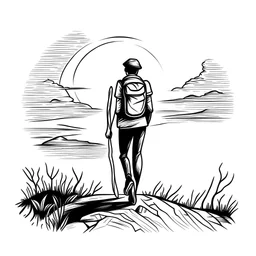 man hiking drawing sketch, icon, ssilhouette