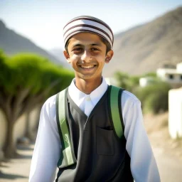 School student, school uniform, Omani, smiling slightly, from behind, school, students, morning, sun