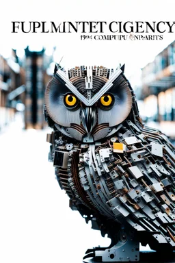 Owl made of 1990s computer parts, Cyborg, Underpunk, imperfection, natural lighting, cinematic, Fuji Film, Anamorphic lens, 2040s, deep depth of field, Solarpunk