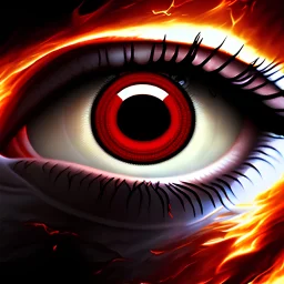 fire eye with red pupil looking out of darkness, fantasy style