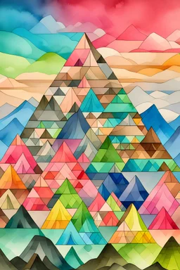complex mountain 3D watercolour Paul Klee style
