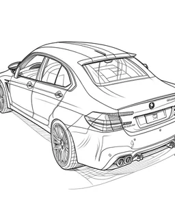 back A BMW M5 car, line drawing