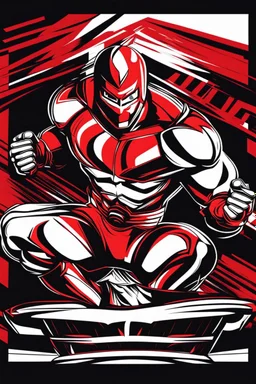 Dragman art illustration black background red and white color full body