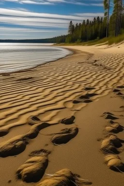 Sand Near THE WATER OF LAKE Gennisaretsky, bare footprints lead to the water. The image is in high quality in 8K.